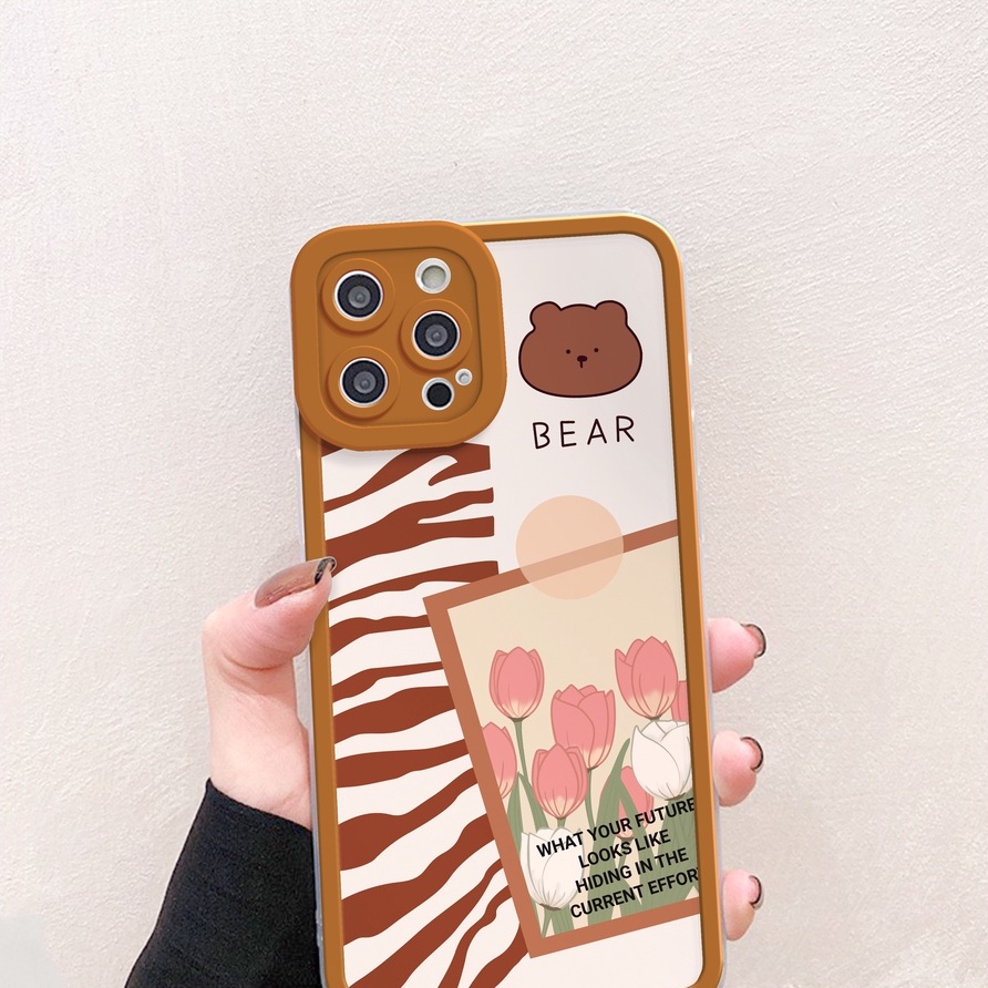 Ốp lưng iphone Gấu hoa trong cạnh vuông 6/6plus/6s/6splus/7/7plus/8/8plus/x/xr/xs/11/12/13/pro/max/plus/promax - Orio