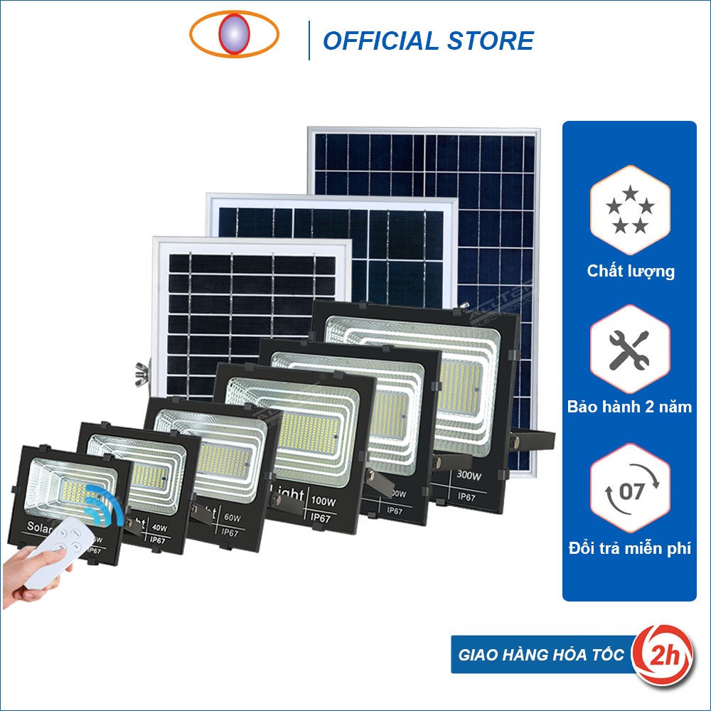 Đèn Pha Năng Lượng Mặt Trời Sân Vườn, Đèn Ngoài Trời 25W, 40W, 60W, 100W, 200W ABS Haledco Chống Nước Bảo Hành 24 Tháng