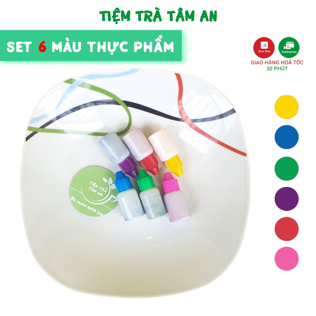 SET 6 lọ màu thực phẩm Thiên Thành đủ màu, phẩm màu Thiên Thành an toàn chai 10 mL - Tiệm Trà Tâm An