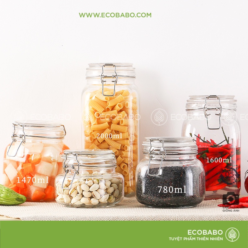 Lọ thủy tinh nắp niêm phong kim loại đựng thực phẩm ngũ cốc đồ ngâm size 1500ml 2000ml 3000ml ECOBABO