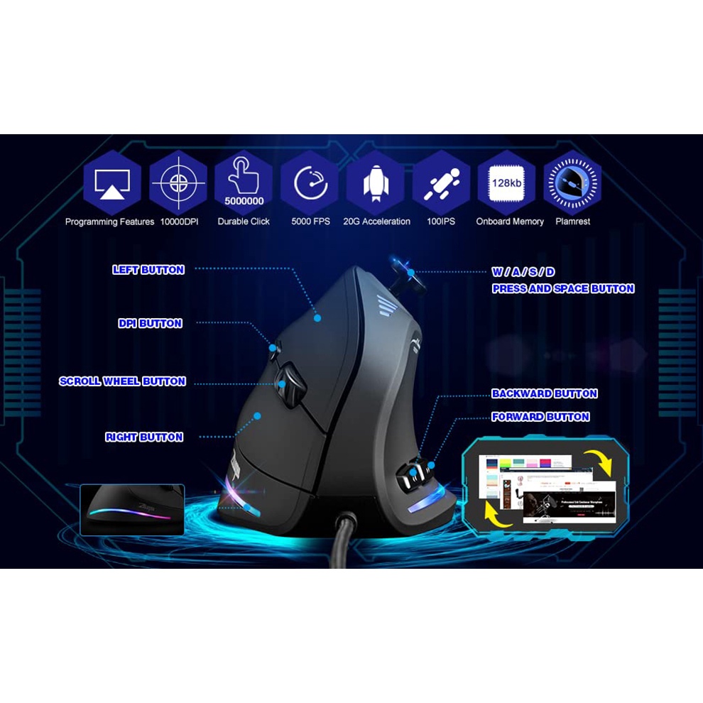 Jomaa Chuột Máy Tính Có Dây 5D 10000 DPI RGB Dùng Để Chơi Game