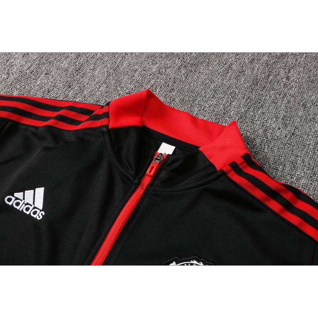 Set Đồ Thể Thao Màu Đen Gồm Áo Khoác Tay Dài Và Quần Dài Có Khóa Kéo Phong Cách Manchester United 2021 / 22