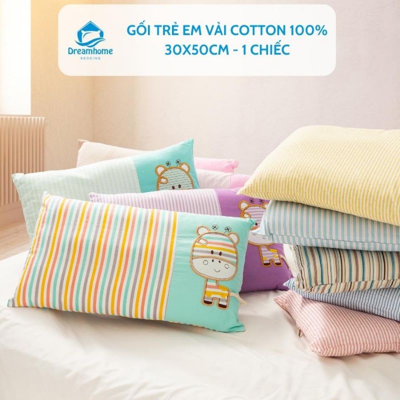 Gối cho bé 2 tuổi đến 10 tuổi, gối trẻ em cotton 100% vỏ 30x50 cm loại 1