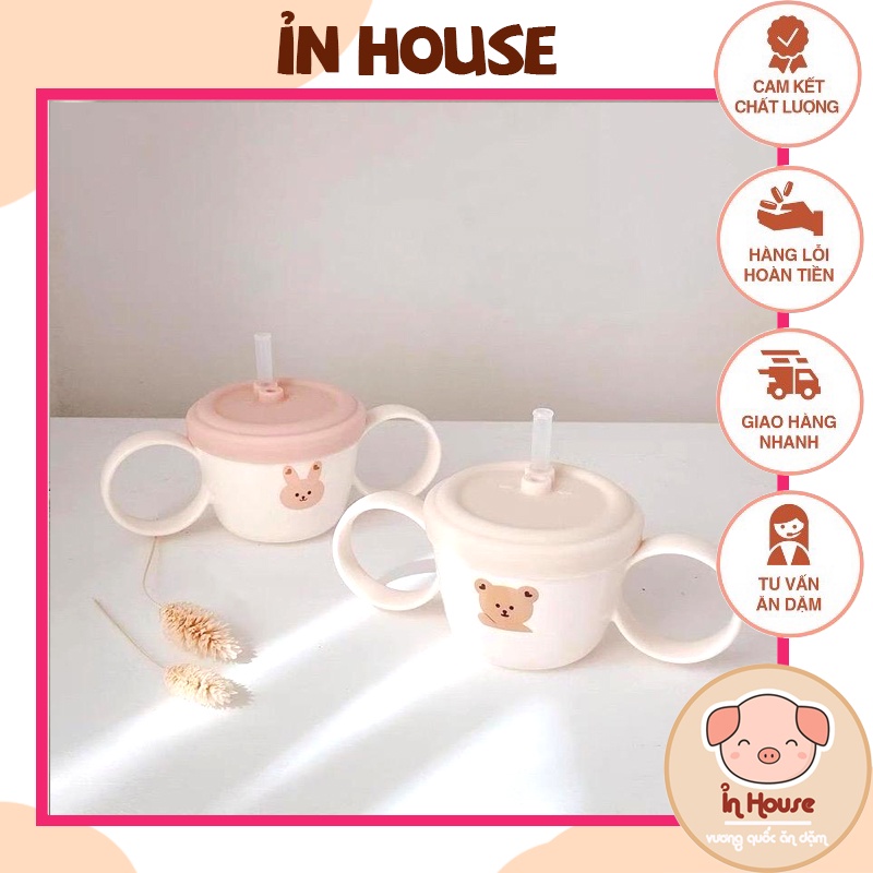 (ảnh thật) Cốc tập hút, kiêm cốc tập ăn dặm ăn snack cho bé từ 6m hình Gấu/ Thỏ/ Hổ