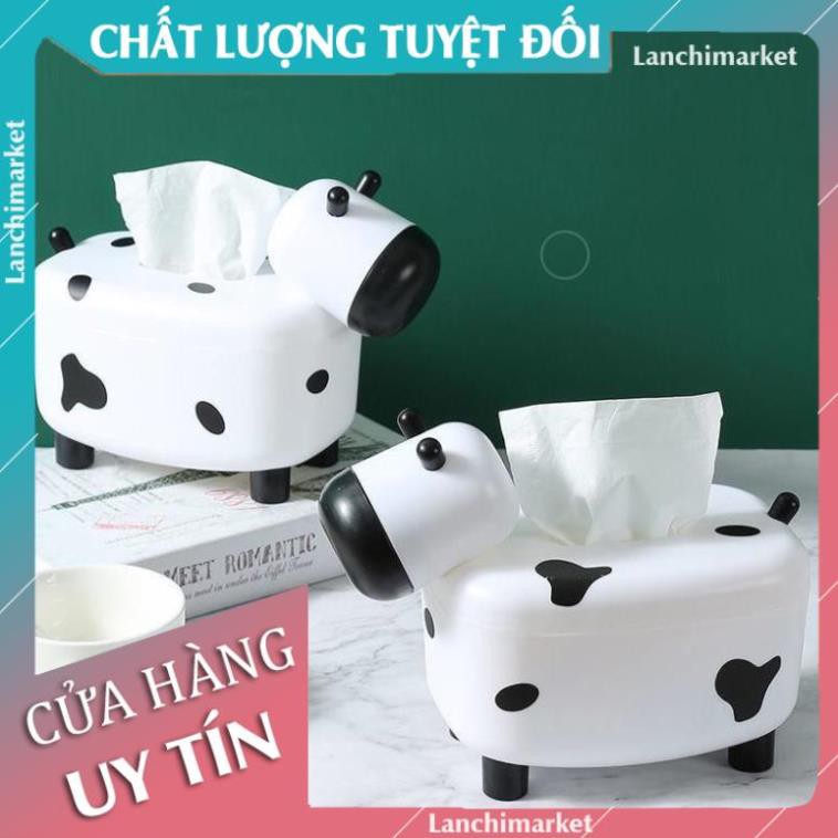 [Hàng Loại 1] Hộp giấy kiêm lọ tăm đẹp hình bò sữa dễ thương 2in1  - Lanchimarket