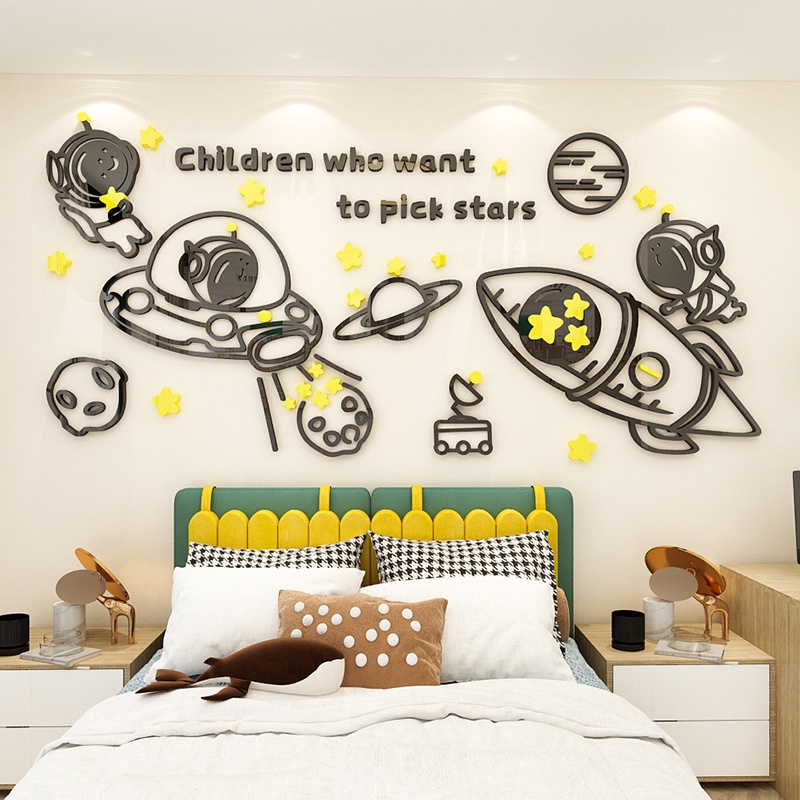 Miếng Dán Tường Trang Trí Hình Phi Hành Gia Hoạt Hình 3D Bằng Acrylic Thân Thiện Với Môi Trường