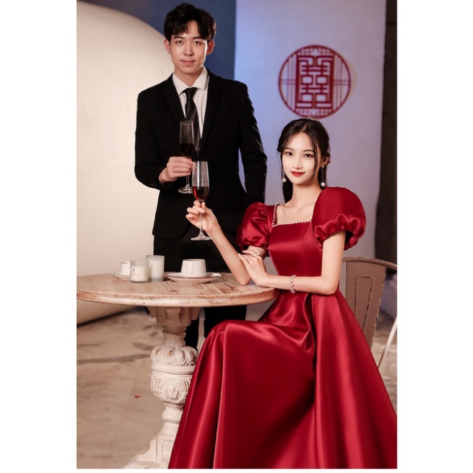 🔥QUẢNG CHÂU🔥 Đầm Dự Tiệc Vải Satin Tay Ngắn Dáng Dài Ôm Kiểu Pháp Thiết Kế Đơn Giản 🔥BIGSIZE 40-90KG🔥 dr đám cưới dự