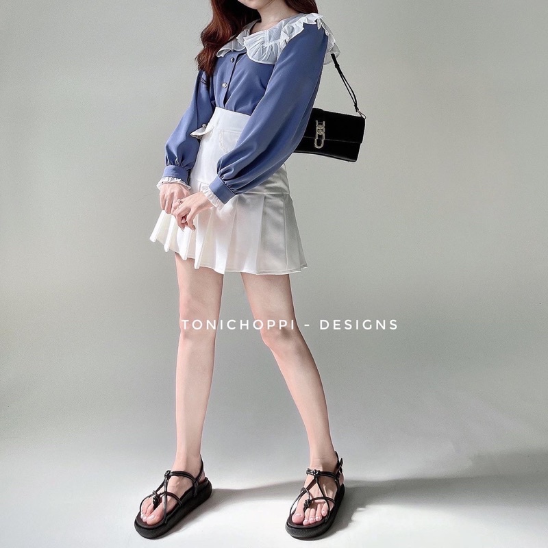 Set áo sơmi cổ bèo và chân vây xếp ly - ToniChoppi