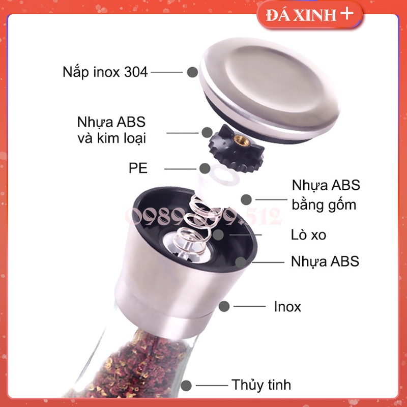 Lọ Xay Hạt Tiêu Cầm Tay Bằng Thủy Tinh Tiện Dụng