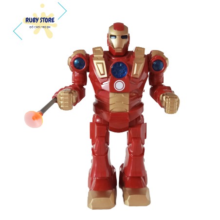 ROBOT NGƯỜI SẮT IRON-MAN DI CHUYỂN, CÓ ĐÈN NHẠC VÀ BẮN PHI TIÊU (Dùng pin)