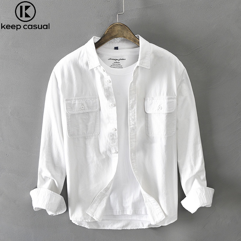 Keep Casual Áo Khoác Sơ Mi Cotton Tay Dài Phong Cách Retro Cá Tính Cho Nam
