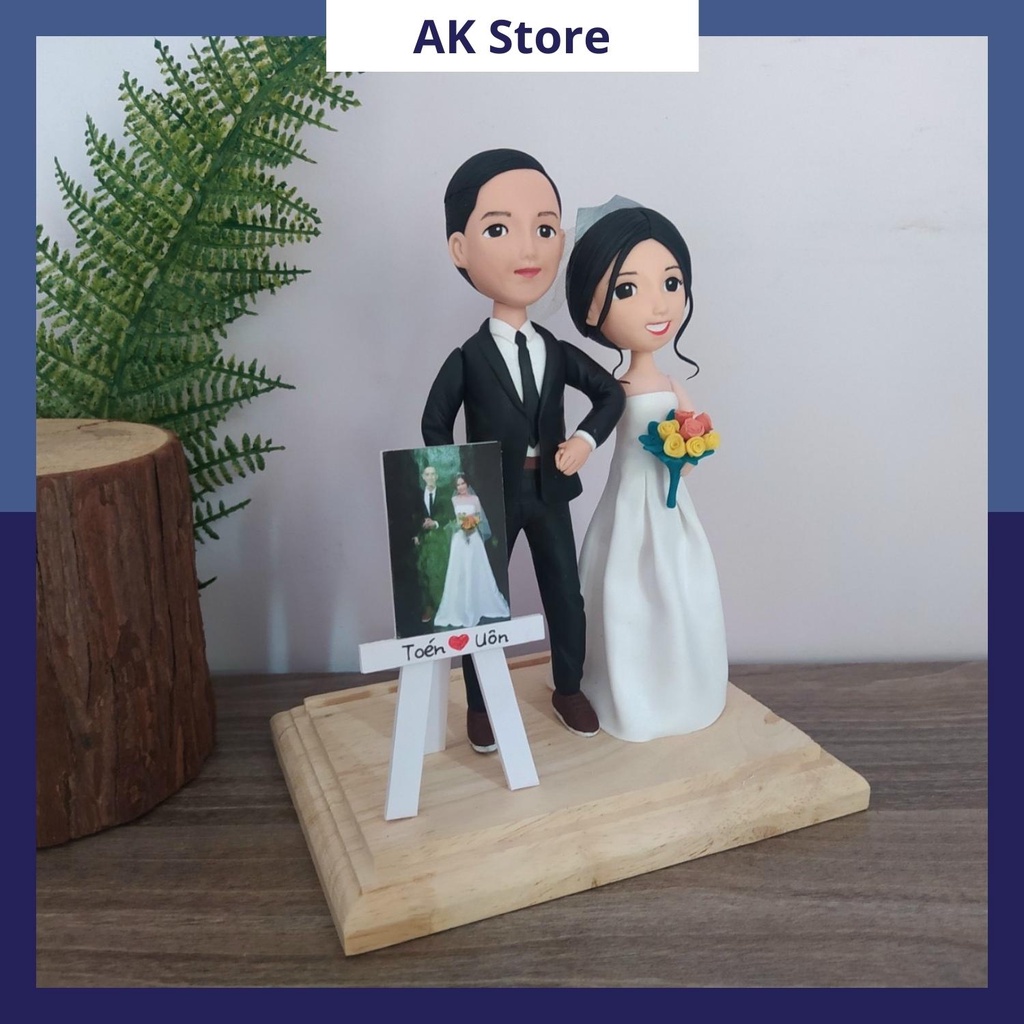 Tượng cặp đôi chibi tình yêu đất sét nhật quà cưới handmade theo yêu cầu