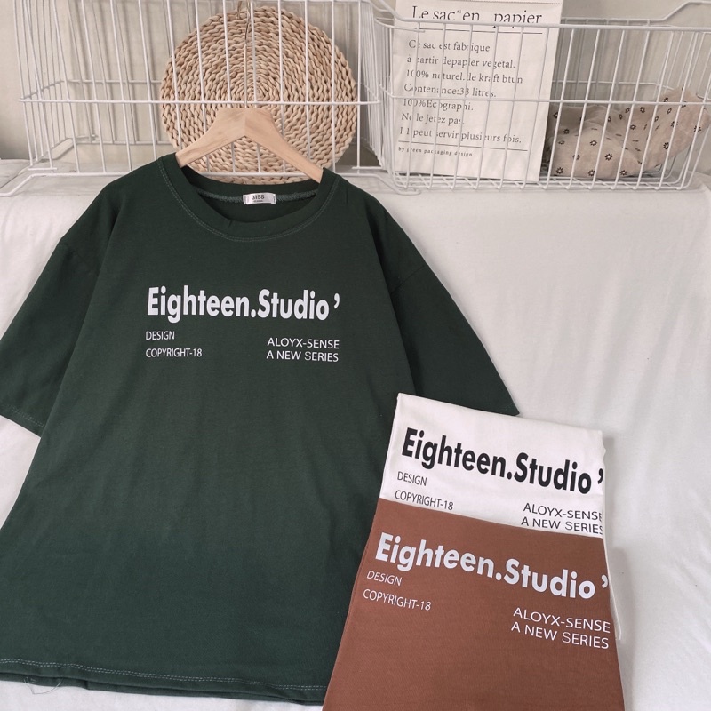 Áo phông 3158, áo thun tay lỡ form rộng studio1996 chất cotton khô in chữ studio