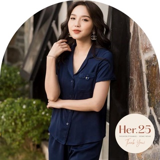 Bộ đồ pijama lụa, bộ lụa cộc tay quần dài viền bèo nơ túi xinh xắn