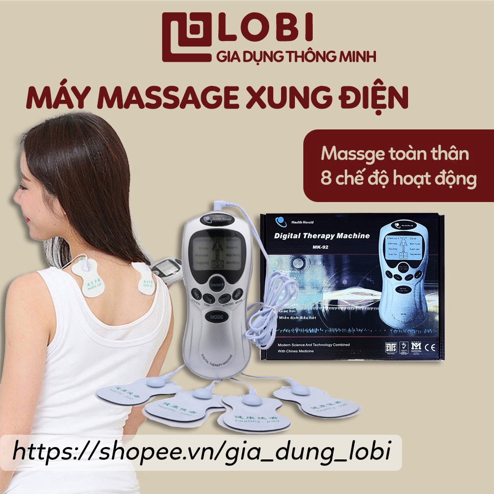 Máy massage xung điện Digital Therapy Machine SYK-208 kèm 4 miếng dán vật lý trị liệu mát xa châm cứu bấm huyệt cầm tay