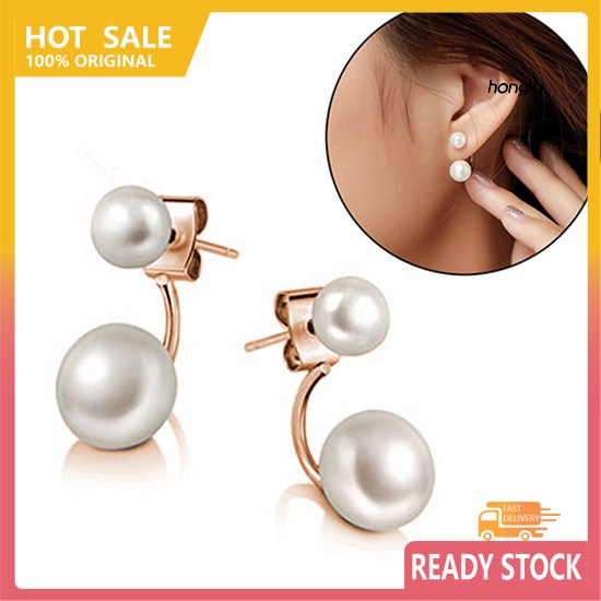 1 Đôi Bông Tai Tròn Đính Ngọc Trai Nhân Tạo Thời Trang Dành Cho Nữ