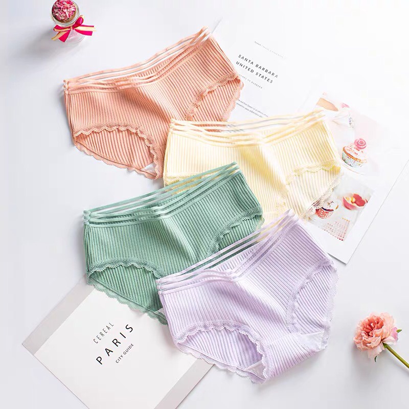 Quần Lót Nữ Cotton Gân Tăm Cạp Lưới Phối Viền Ren Điệu Đà Quyến Rũ Mã Ql95 PINK STORE | BigBuy360 - bigbuy360.vn