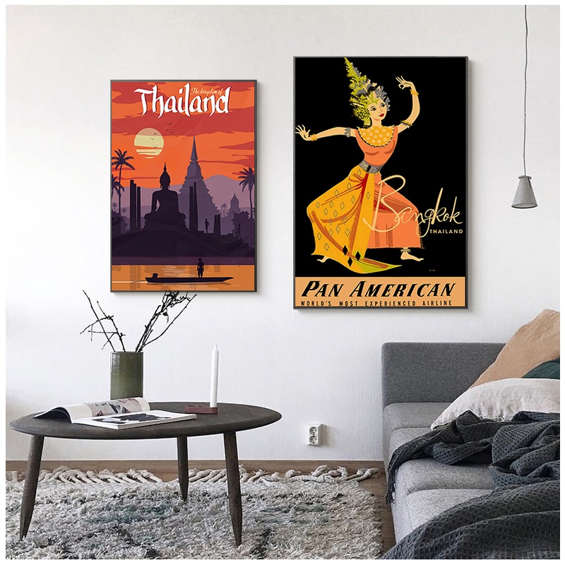 Tranh Vải Bạt Treo Tường In Hình Bangkok Thái Lan Hiện Đại Không Có Khung