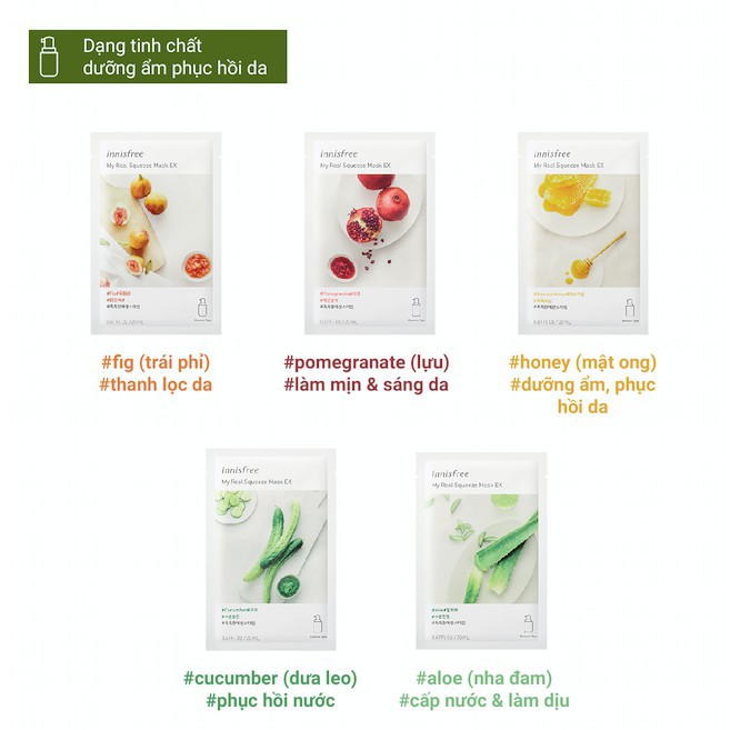 Mặt nạ giấy dưỡng ẩm & phục hồi da từ mật ong innisfree My Real Squeeze Mask - Honey 20ml | BigBuy360 - bigbuy360.vn