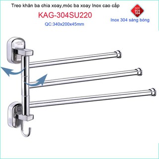 Móc 3 chia Tovashu KAG-304SU220, máng khăn xoay 3 thanh Inox dập SUS304 Nhật Bản