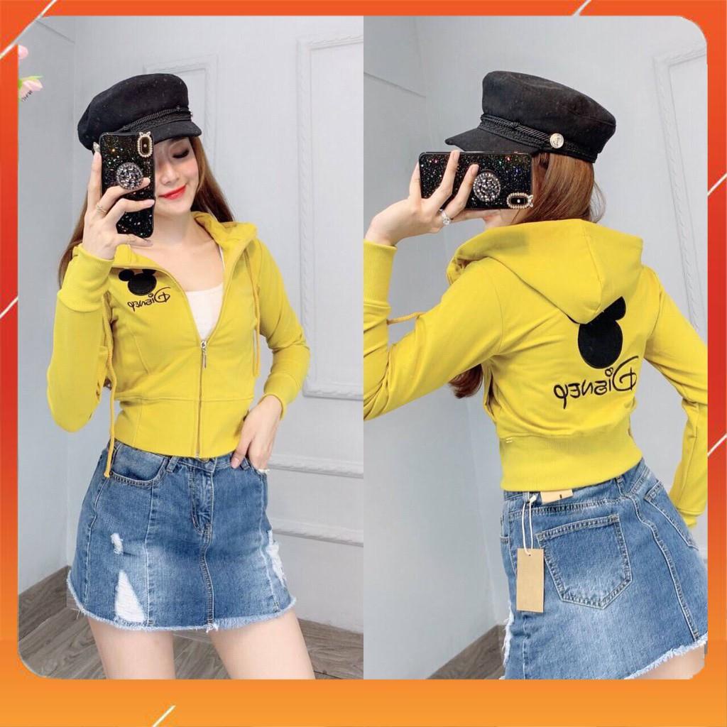 Áo khoác nữ thun da cá lửng thêu chuột disney 💟