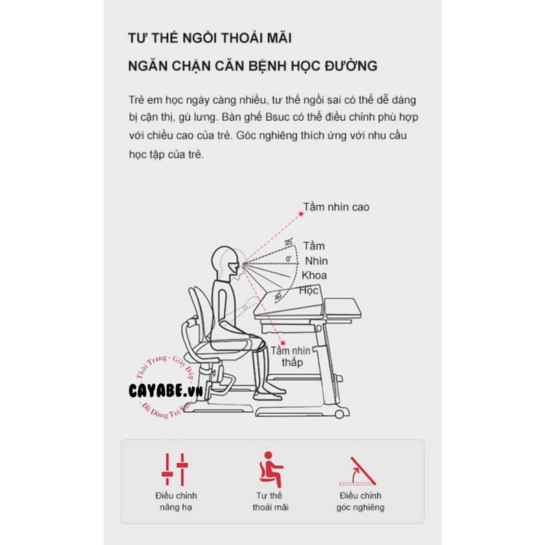 BÀN HỌC THÔNG MINH CHỐNG GÙ, CHỐNG CẬN CAYABE CB-002 CHO BÉ DÀI 1M MÀU XANH