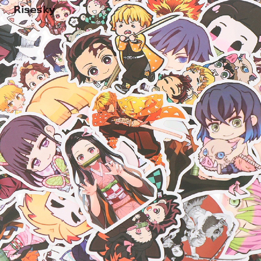 Bộ 50 Miếng Dán PVC Chống Thấm Nước Hình Anime Demon Slayer Trang Trí Vali Laptop Ván Trượt