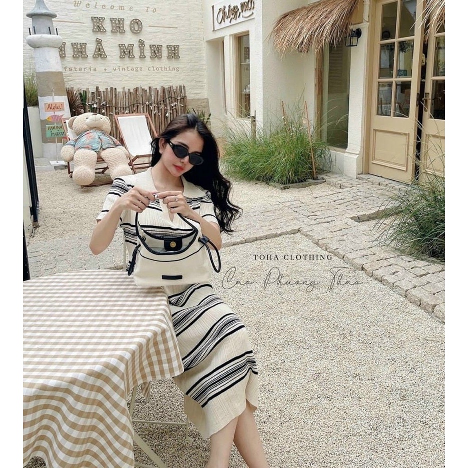 Đàm Body Cổ Bẻ Len Sọc