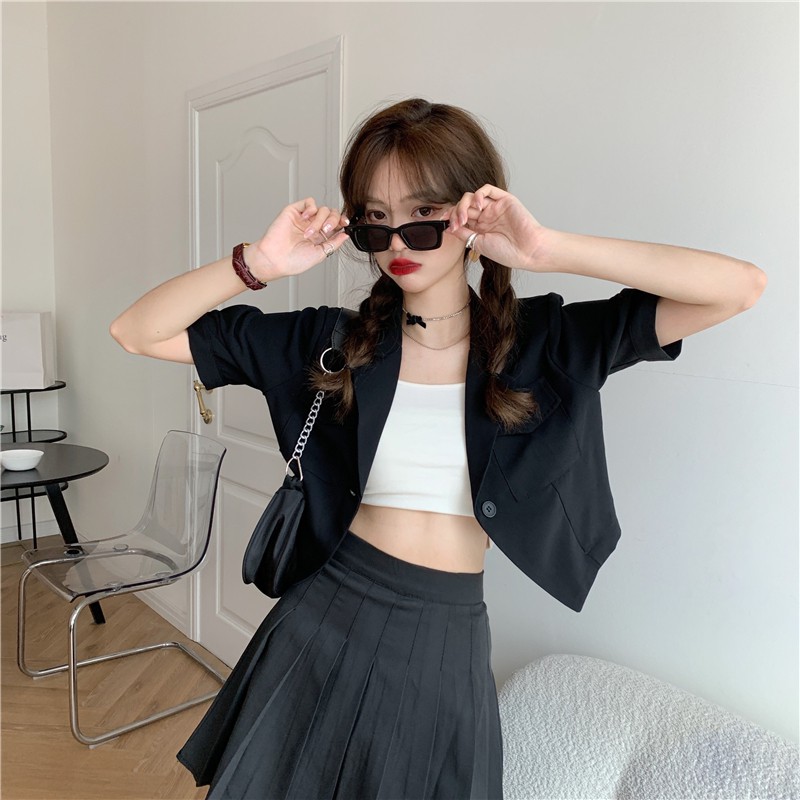 Korean women's loose solid color short short suit short sleeve jacket