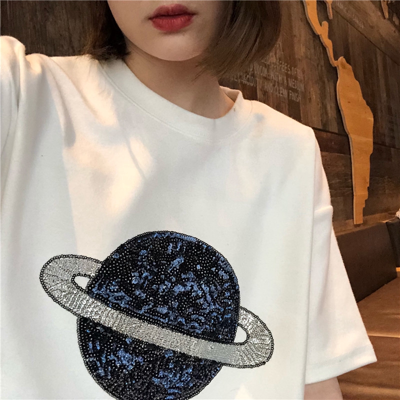 IELGY    Áo Thun Tay Ngắn Dáng Rộng Phong Cách Hong Kong Thời Trang Cho Nữ