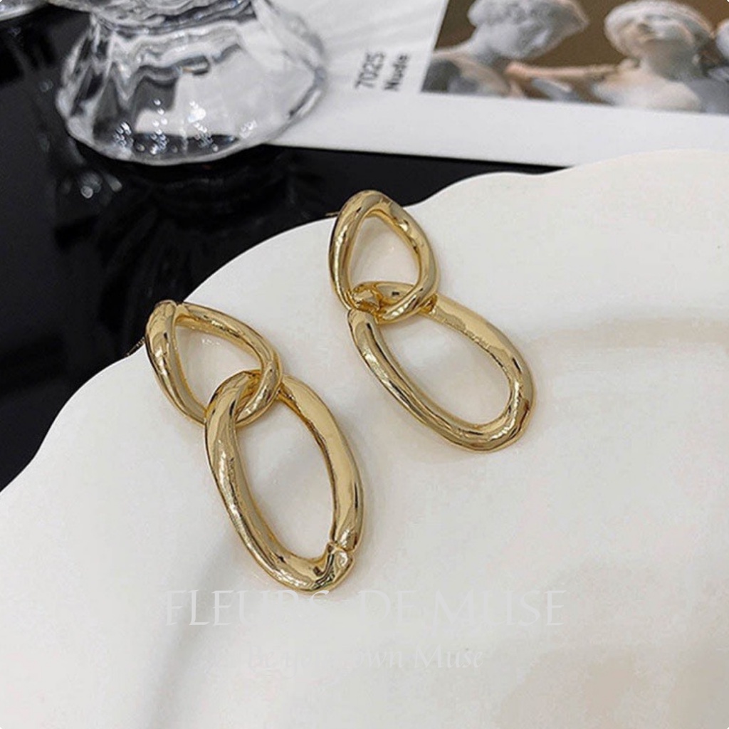 Khuyên tai Retro mạ vàng phóng khoáng Fleurs de Muse R01