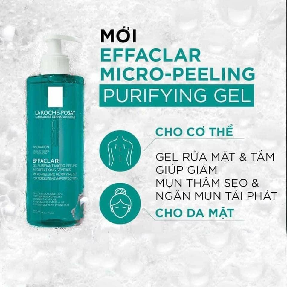 Gel rửa mặt và tắm La Roche-Posay Effaclar Micro-Peeling Purifying Gel  400ml bản Pháp