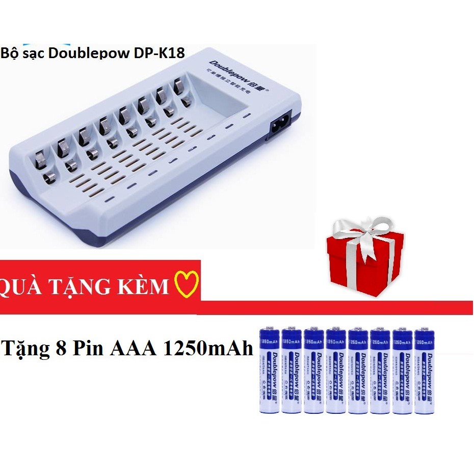 Combo Bộ sạc nhanh thông minh đa năng Doublepow DP-K18  Tặng 8 Pin AAA 1250mAh