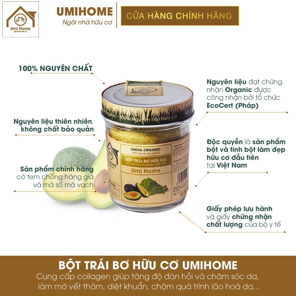 Bột Trái Bơ đắp mặt hữu cơ UMIHOME nguyên chất 135G