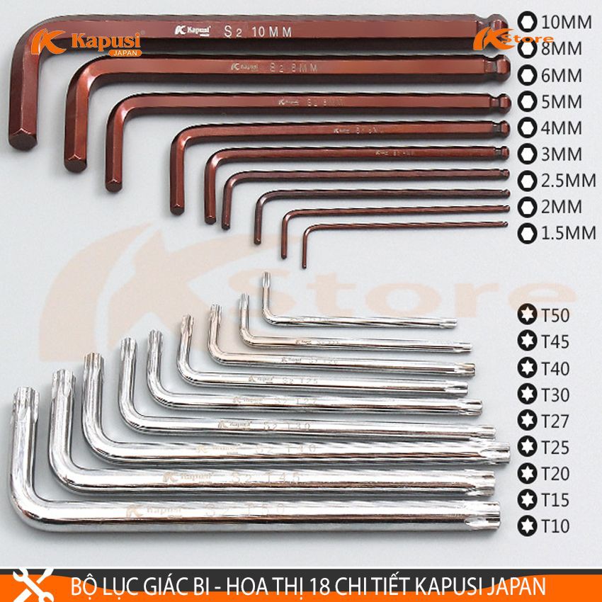 BỘ LỤC GIÁC BI - LỤC GIÁC HOA THỊ ( LỤC GIÁC BÔNG) 18 CHI TIẾT KAPUSI JAPAN, LỤC GIÁC CHỮ L cao cấp