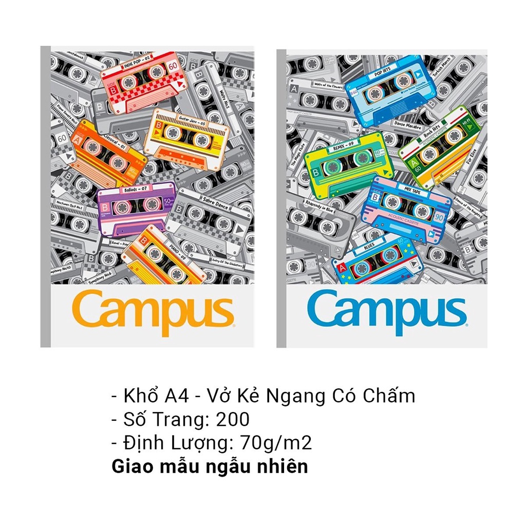 Vở Campus Kẻ Ngang/Kẻ Ngang Có Chấm Khổ A4 200 Trang