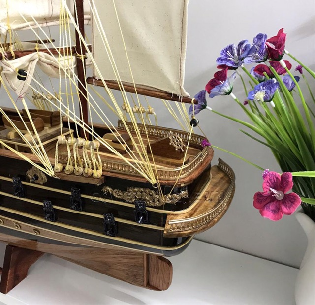 Mô hình thuyền gỗ thuyền trang trí tàu chiến cổ Napoleon của Pháp - Thân tàu dài 60cm - Gỗ xoan đào - Loại 1