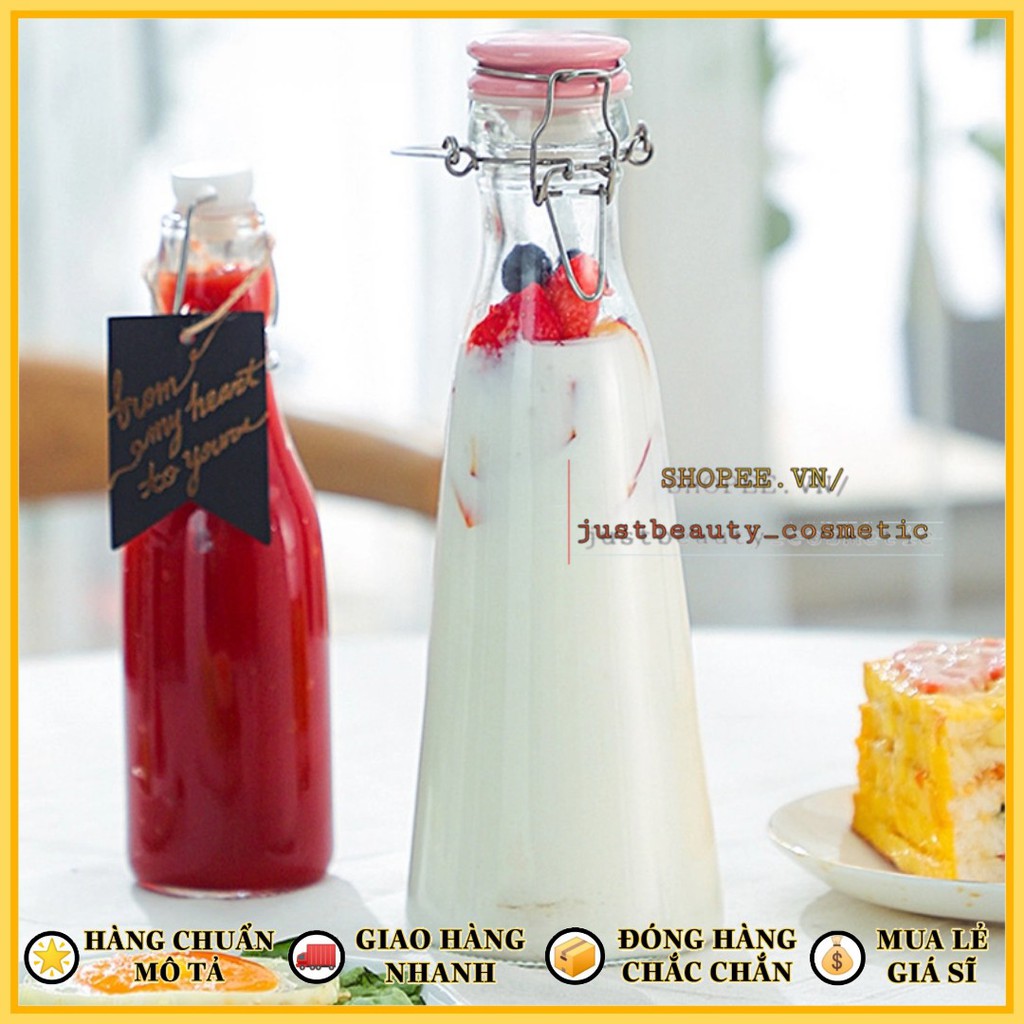 CHAI THỦY TINH CÓ NẮP CÀI gọng thép kín hơi hình tháp 500ML - LỌ THỦY TINH NẮP GÀI nhựa kiểu Ý nhập khẩu