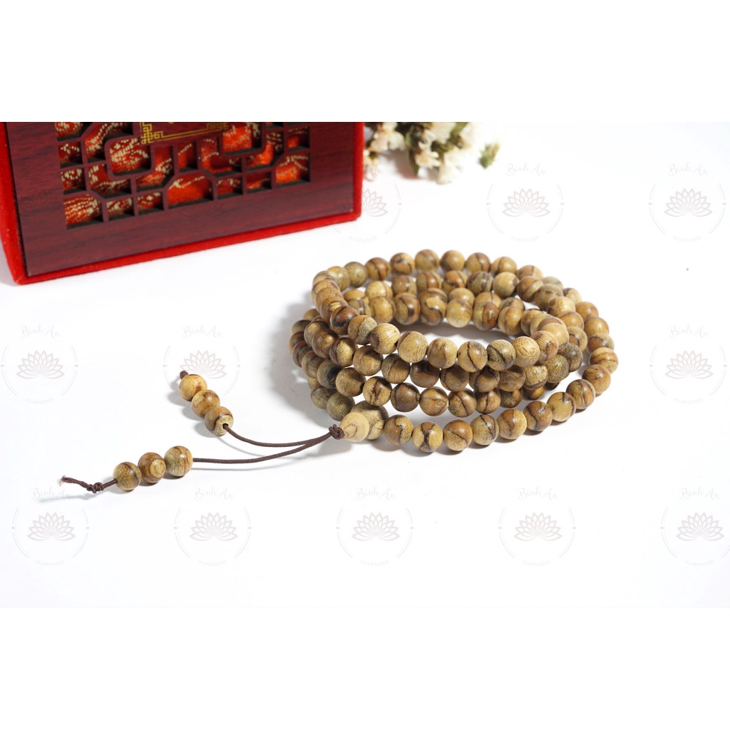 Vòng Trầm Hương 108 Hạt Tốc Bông Tự Nhiên - Vòng Tay Phong Thủy - Trầm Hương Việt Nam - 6mm