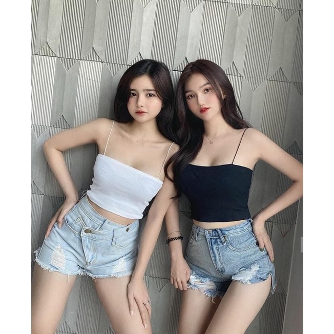Áo ống 2 dây sợi bún thun borip dày dặn đen trắng tím