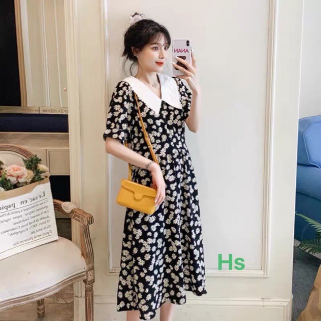 Váy von hoa cúc phối cổ HSN086