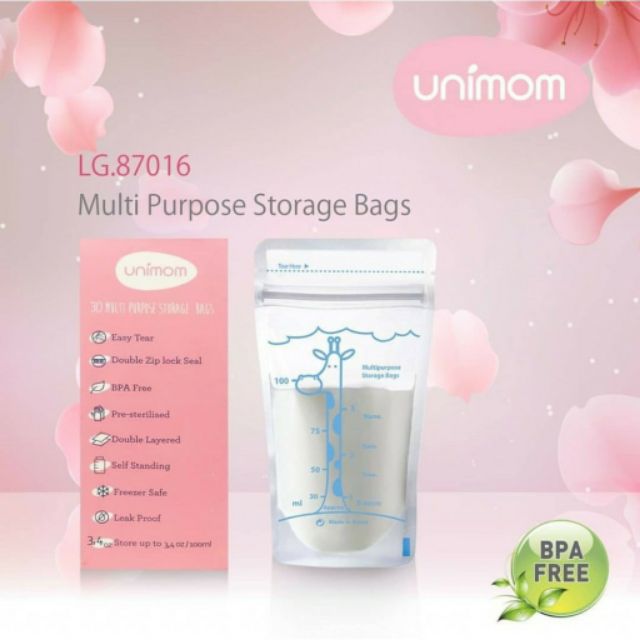 Hộp 30 Túi trữ sữa Mẹ đa năng 100ml Unimom không có BPA (Hàn Quốc) - UM870497