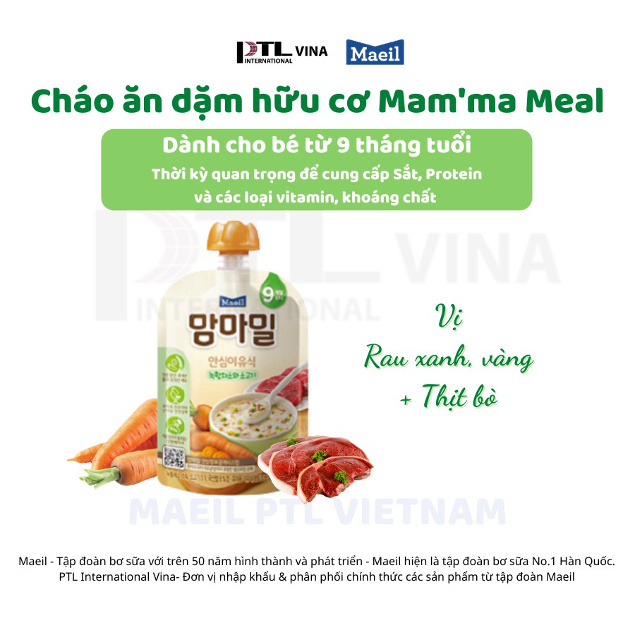 (Maeil chính hãng) Combo 2 gói cháo ăn dặm Mama Meal nhập khẩu Hàn Quốc dành cho bé từ 9M (2 vị)