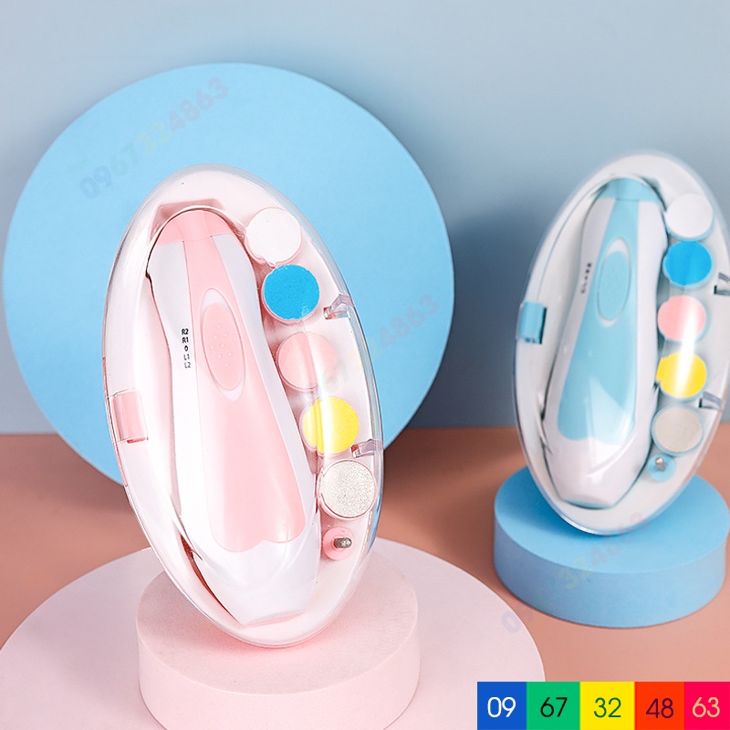 Máy mài móng, cắt móng tay chân cho bé chạy pin an toàn không gây tiếng ồn có 6 đầu thay dùng được cho cả gia đình