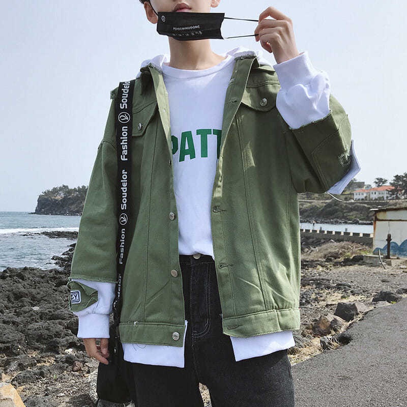 Áo Khoác denim Phối Màu Hồng Thời Trang Xuân Thu Phong Cách Hàn Quốc Cho Nam