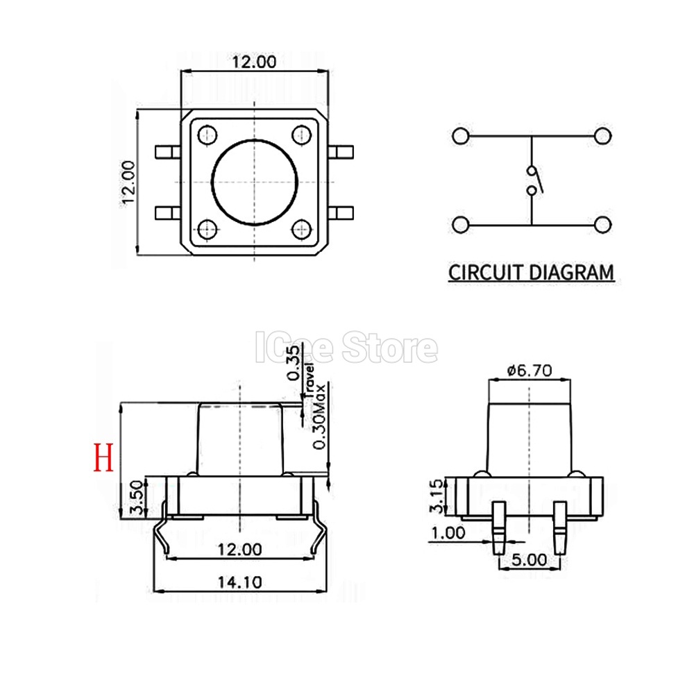 Set 20 Nút Nhấn 12x12 12*12*4.3mm 5mm 6 7 8 9 10 11 12 13 14 15 16 17 4Pin
