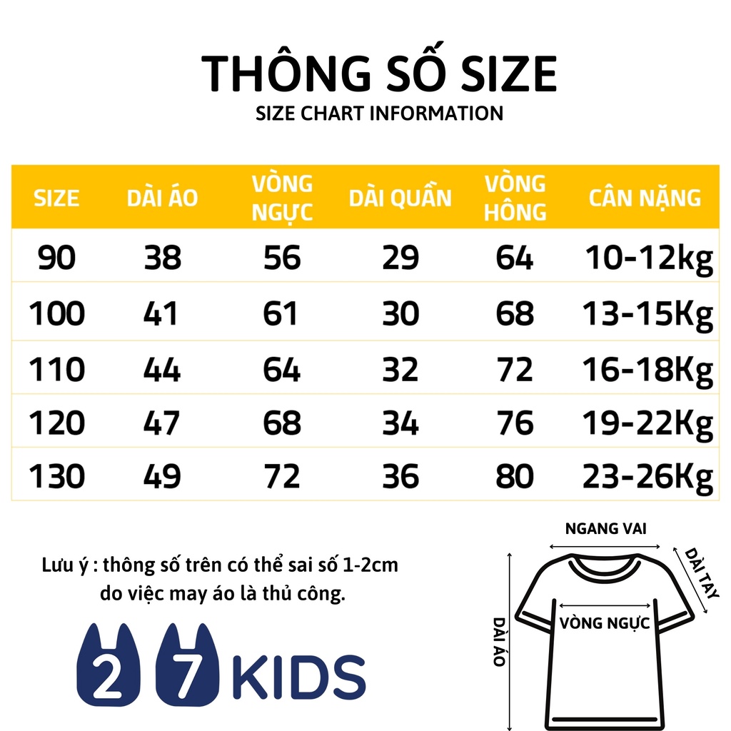 Bộ quần áo thun ngắn tay cho bé trai 27Kids WAPYPY đồ bộ nam cho trẻ từ 2-8 tuổi BSSE1