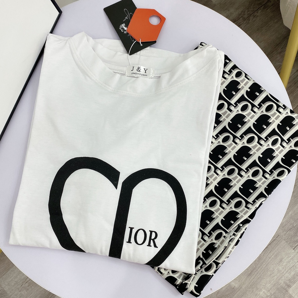 Set quần ống rộng tôn dáng, bộ áo trắng in hình trái tim , bộ quần suông họa tiết dior, set nữ mặc nhà, đi chơi xinh xắn