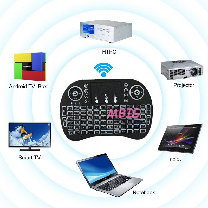 Bàn phím không dây mini có đèn nền BK8 kèm bàn di chuột cho PC Android/Google TV Box HTPC IPTV PS