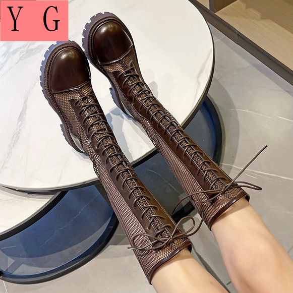 Giày Bốt Martin Cổ Cao Phối Lưới Mỏng Thoáng Khí Thời Trang Mùa Hè Cho Nữ